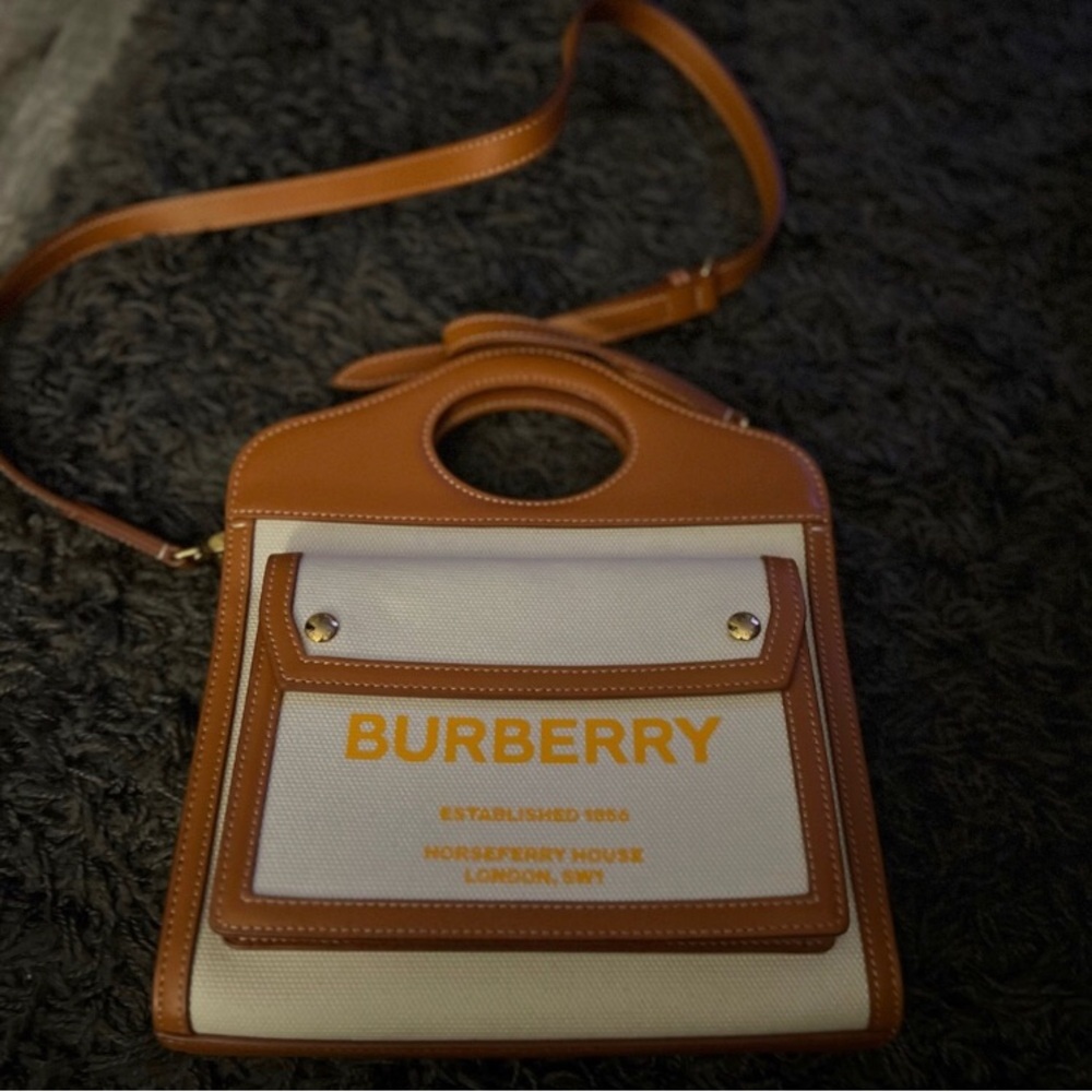 Burberry Two-tone Canvas and Leather Pocket Bag